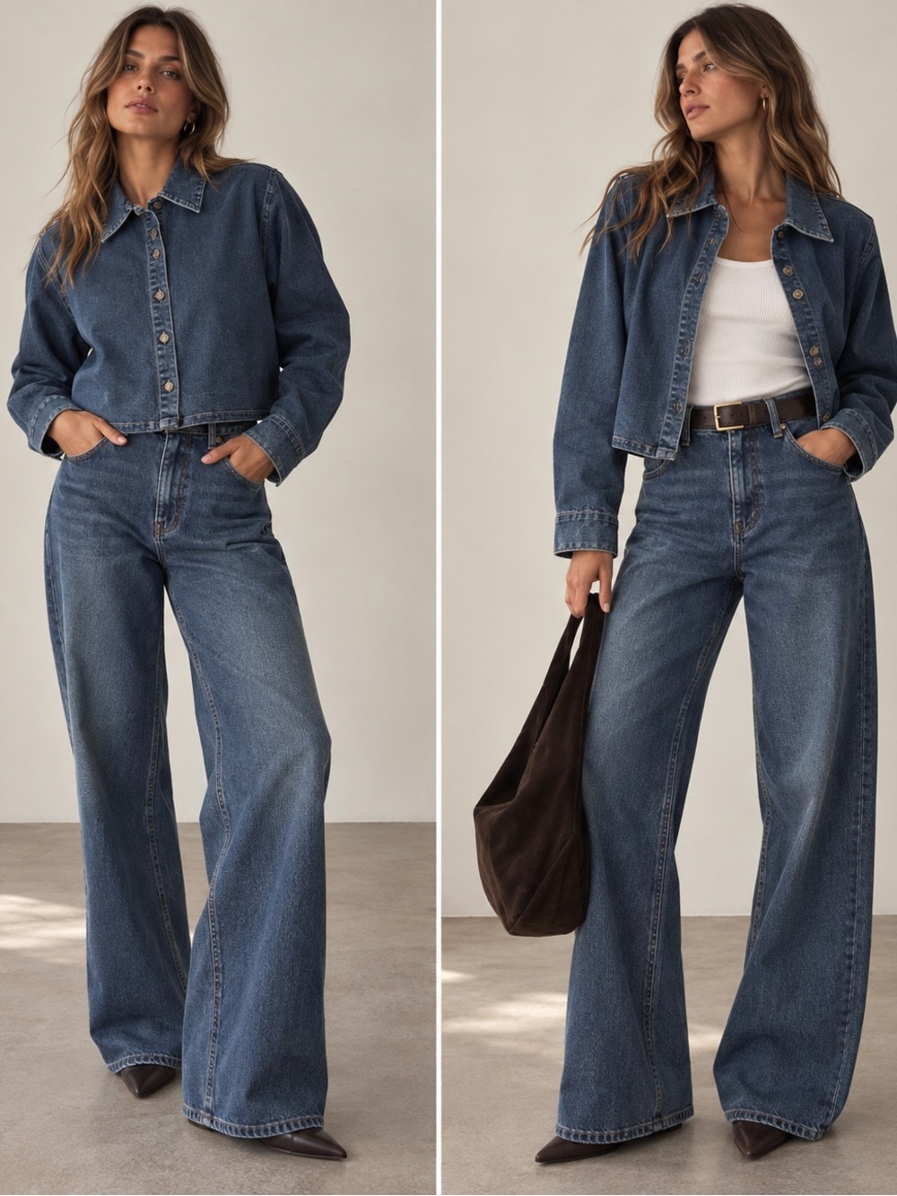 Vintage CHE BELLA Cropped Denim Shacket Button Up Jacket XL